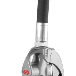 A silver and black fuel pump nozzle with a flexible black hose, designed for fluid handling such as dispensing gasoline or diesel, is shown against a white background.