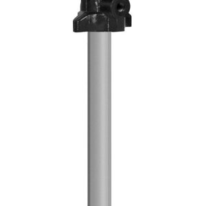 Industrial oil pump with a long metal shaft, two black handles, and a motor at the top, designed for transferring liquids from drums or tanks. The pump is upright against a white background.